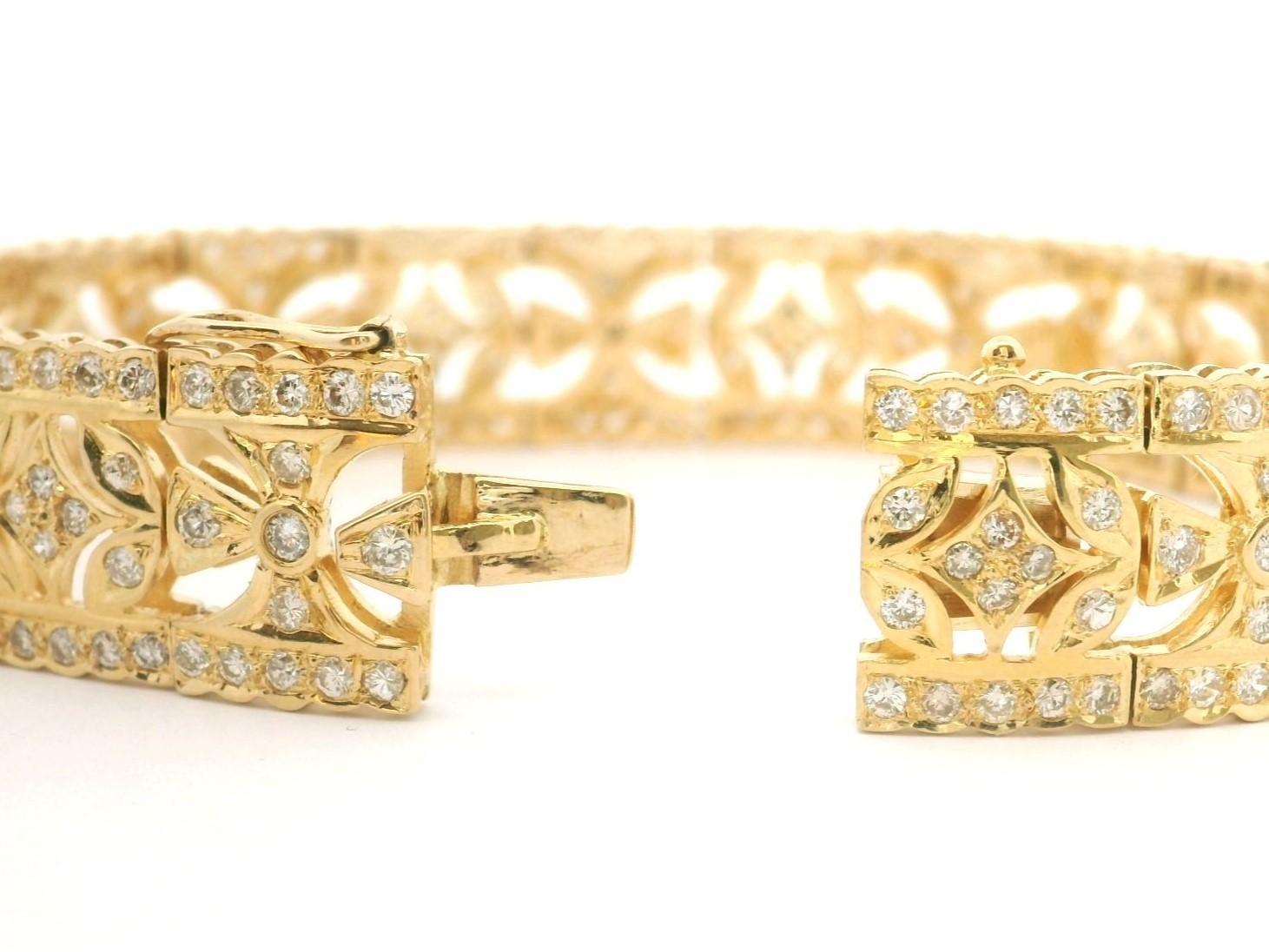 18k Yellow Gold and 4.44ct Diamond Panel Link 31g Vintage Bracelet 6.75