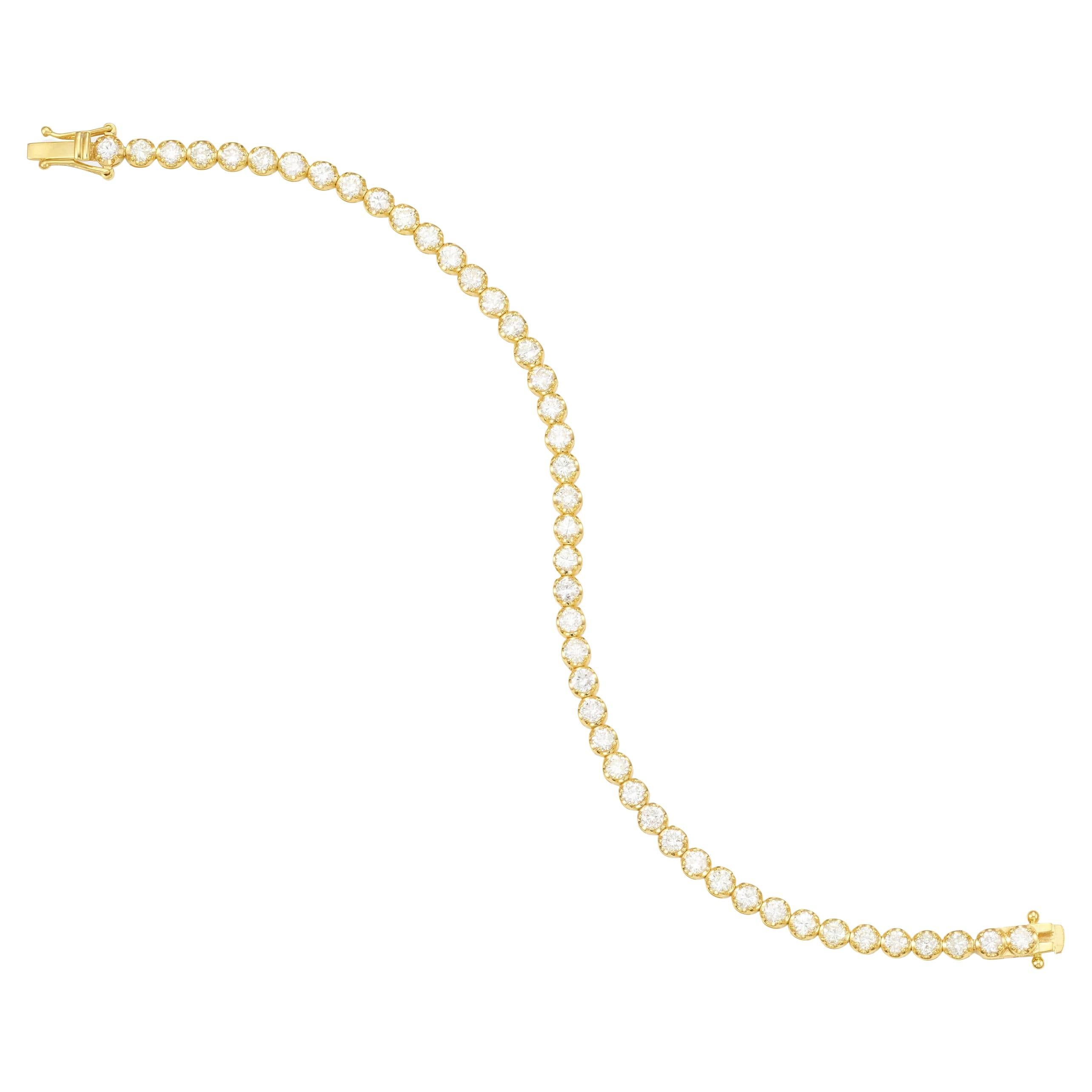 Bracelet tennis en or jaune 18 carats et diamants de 5,55 carats, taille 7