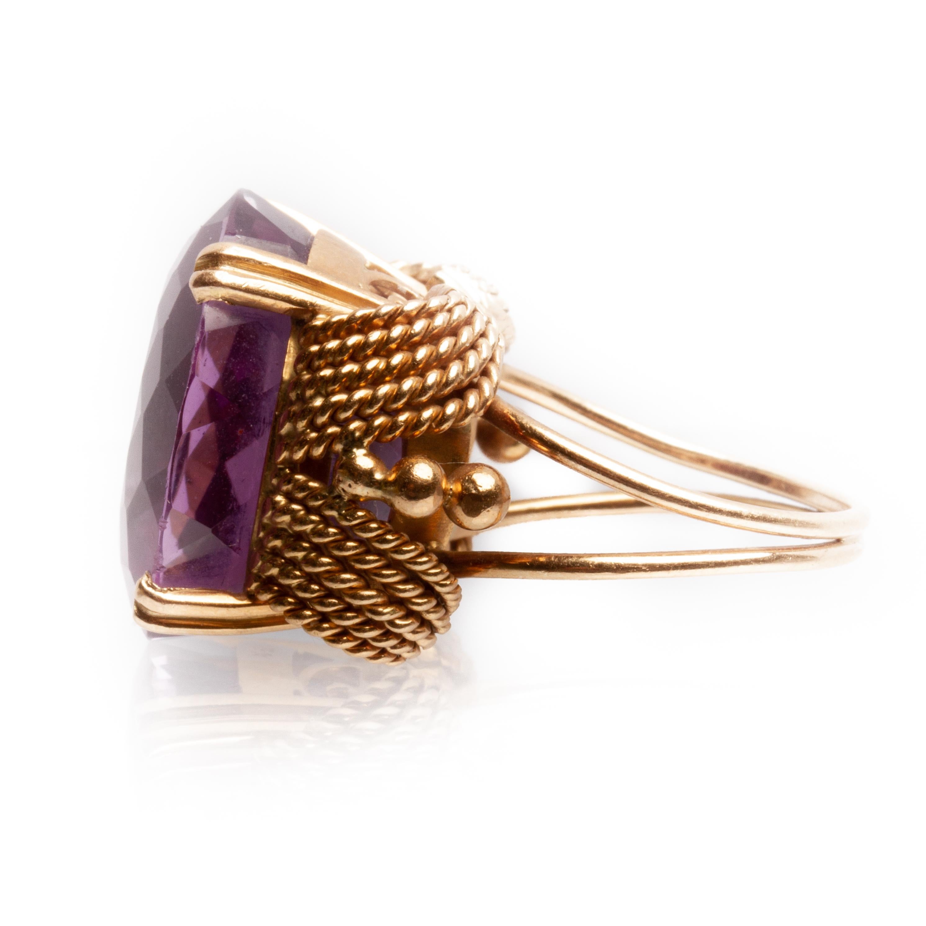 Women's 18 Karat Yellow Gold and Amethyst Cocktail Ring