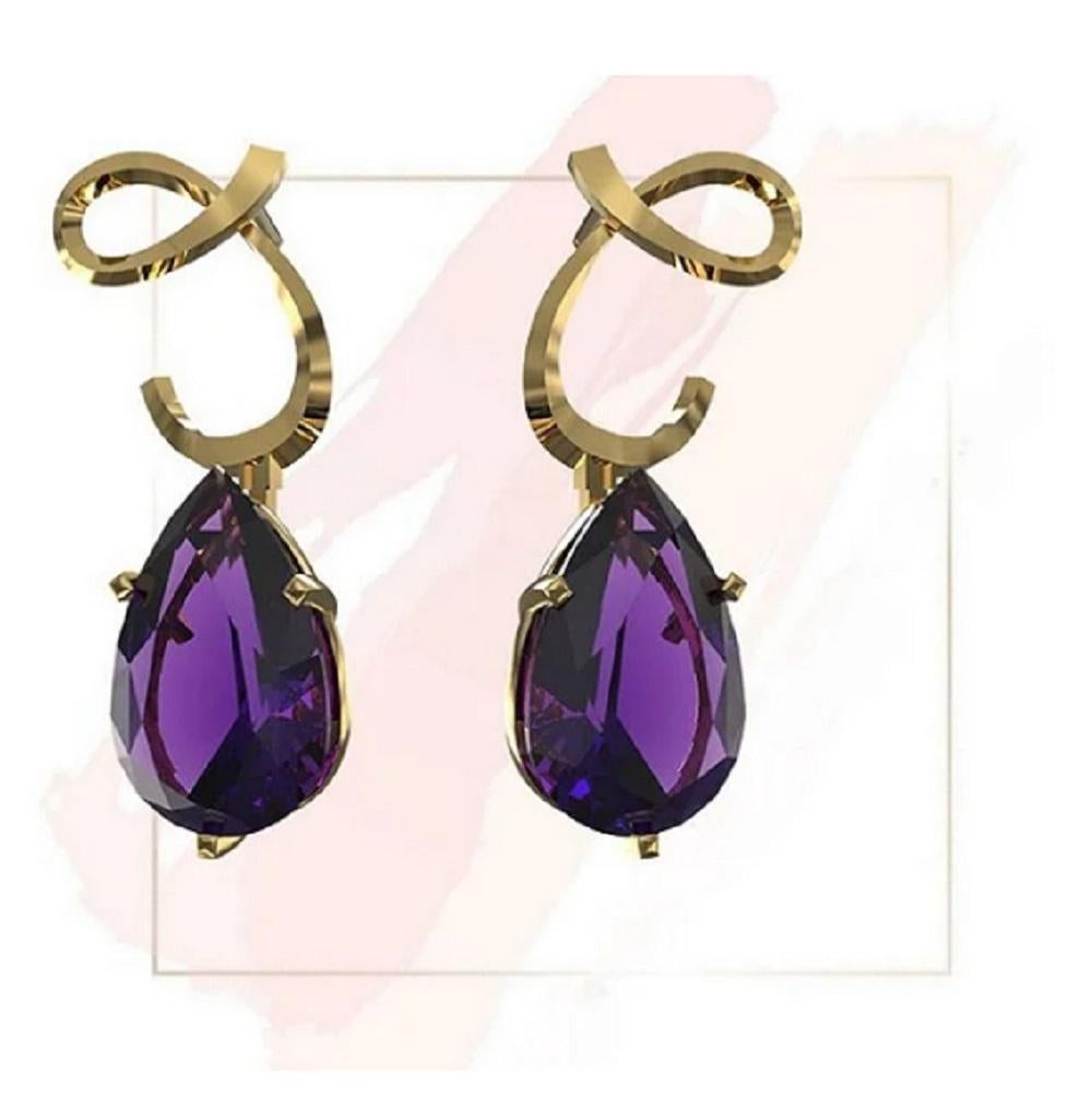 Pear Cut 18k yellow gold and amethyst earrings (B13462n) For Sale