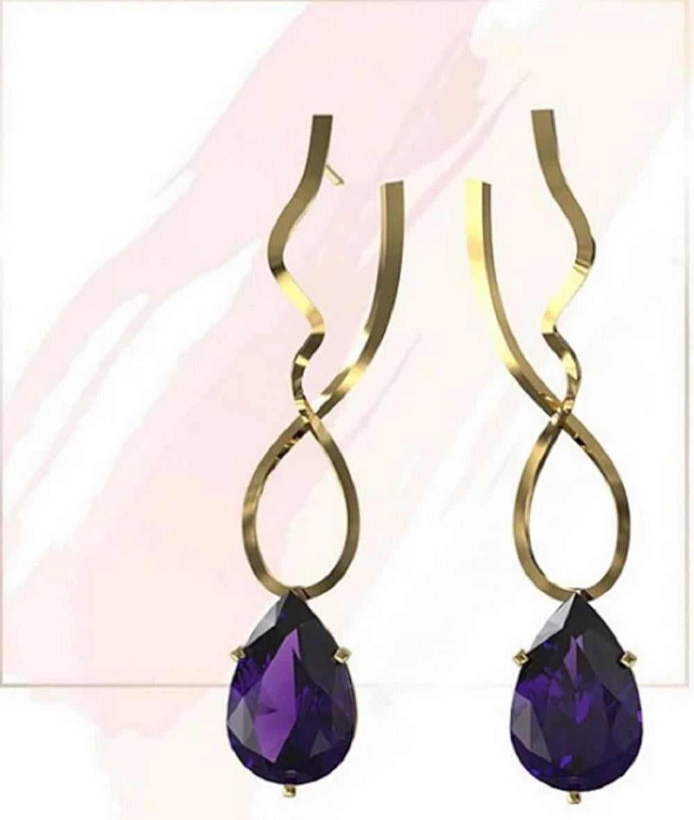 18k yellow gold and amethyst earrings (B13460n) In New Condition For Sale In Teófilo Otoni, MG