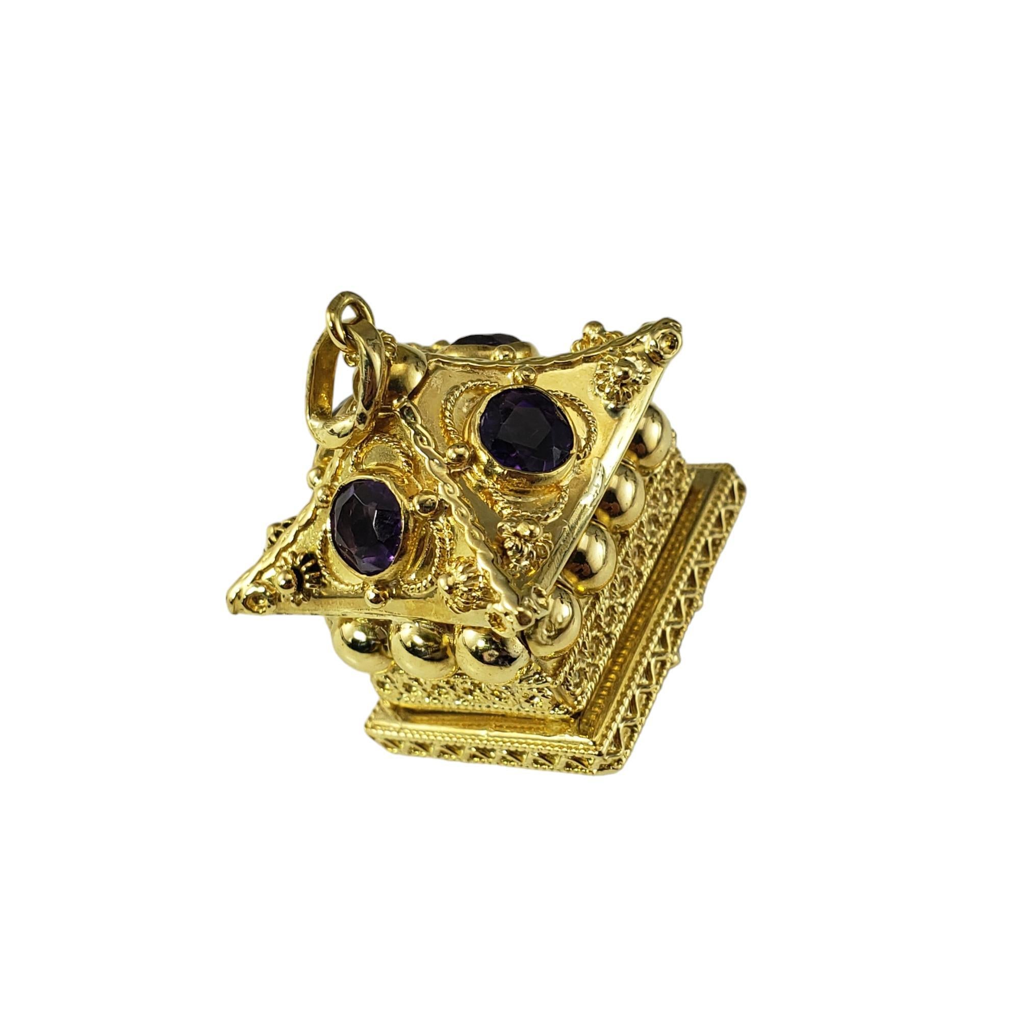Round Cut 18K Yellow Gold and Amethyst Pill Box Pendant #18046