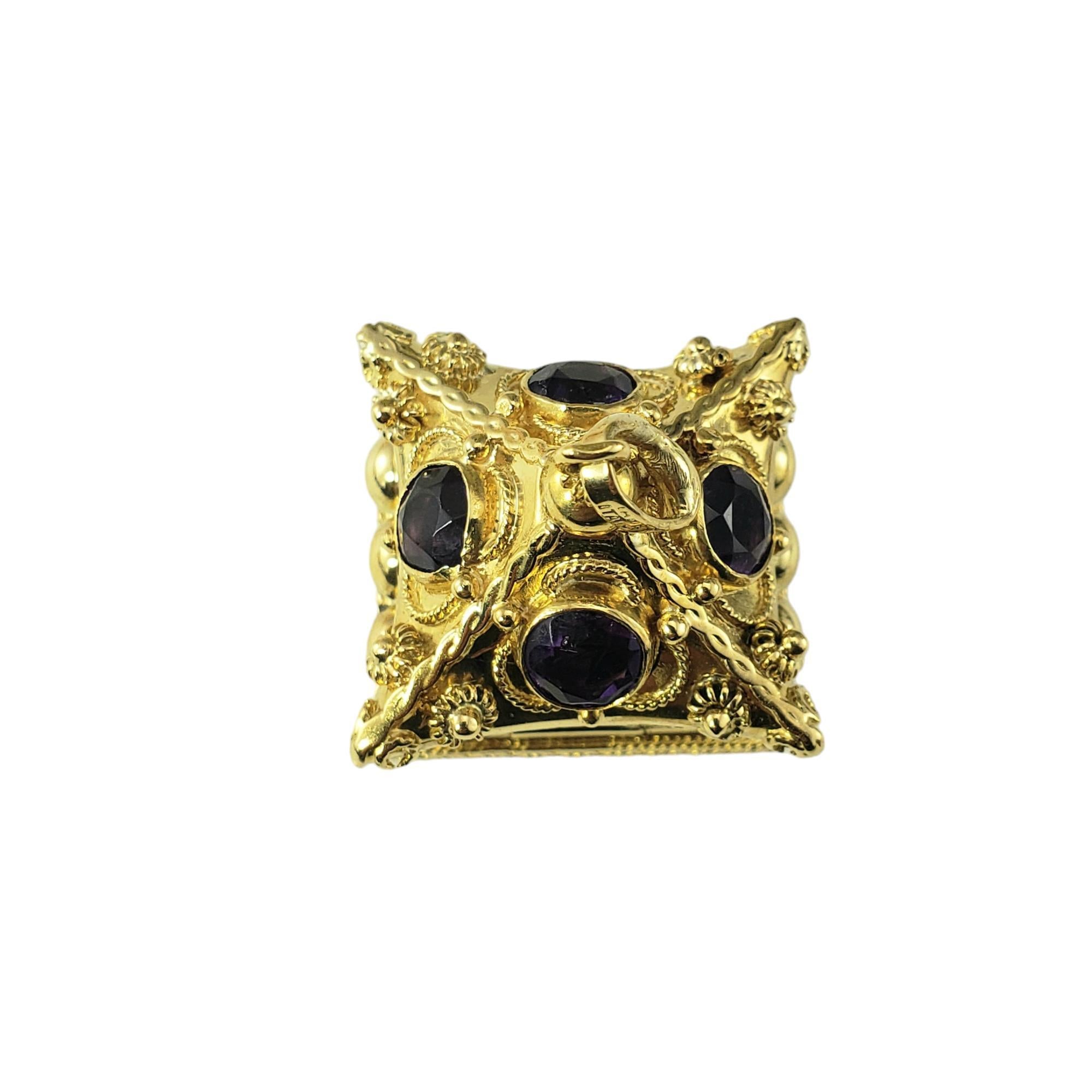 18K Yellow Gold and Amethyst Pill Box Pendant #18046 In Good Condition In Washington Depot, CT