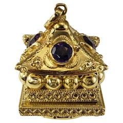 18K Yellow Gold and Amethyst Pill Box Pendant #18046