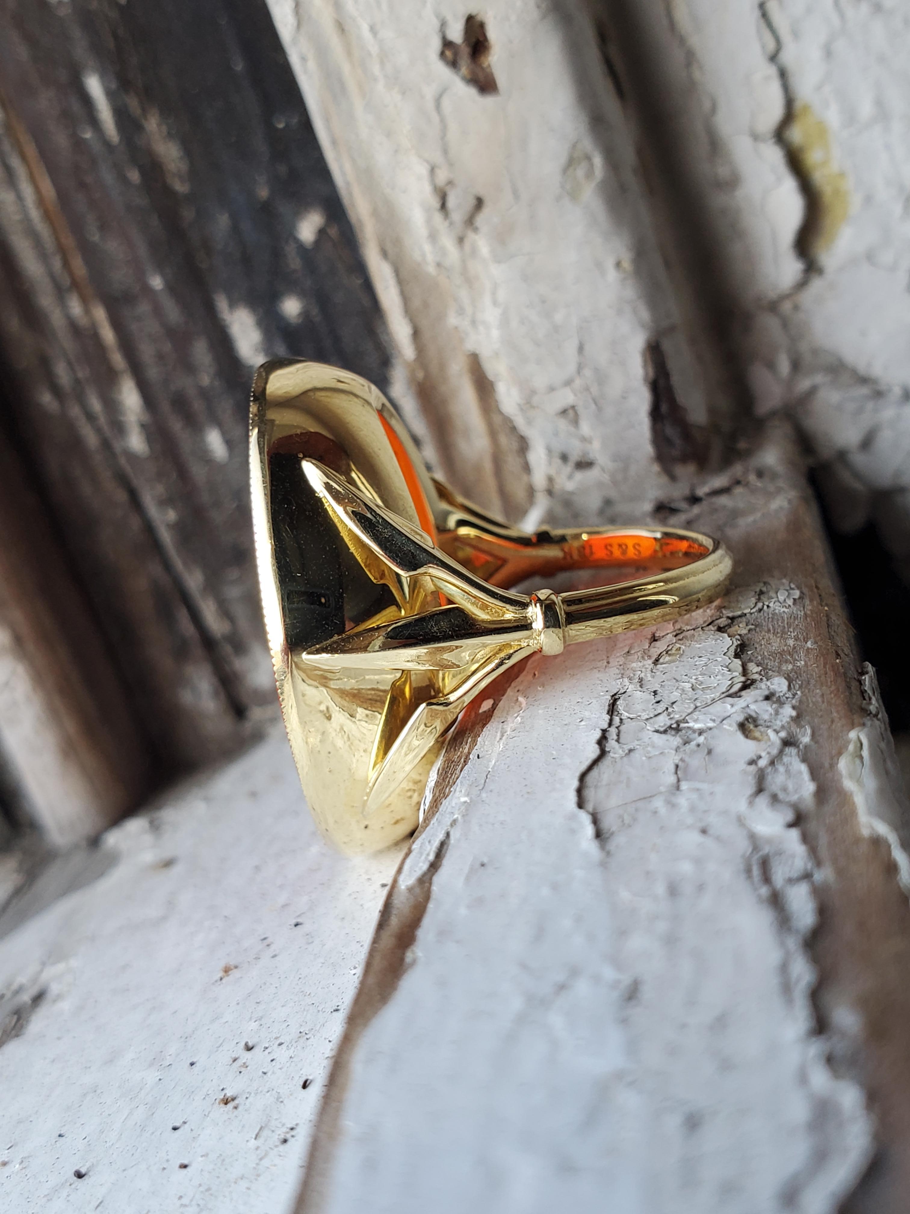 Anello Leone in oro giallo 18 carati e sigillo calcografico antico in vendita 4