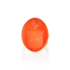 18K Yellow Gold and Antique Intaglio Seal Lion Ring