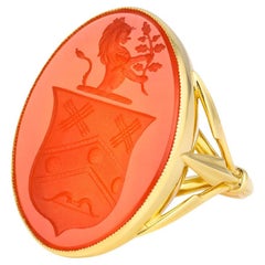 Anello Leone in oro giallo 18 carati e sigillo calcografico antico