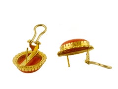 18 Karat Yellow Gold and Big Coral Stud Earrings