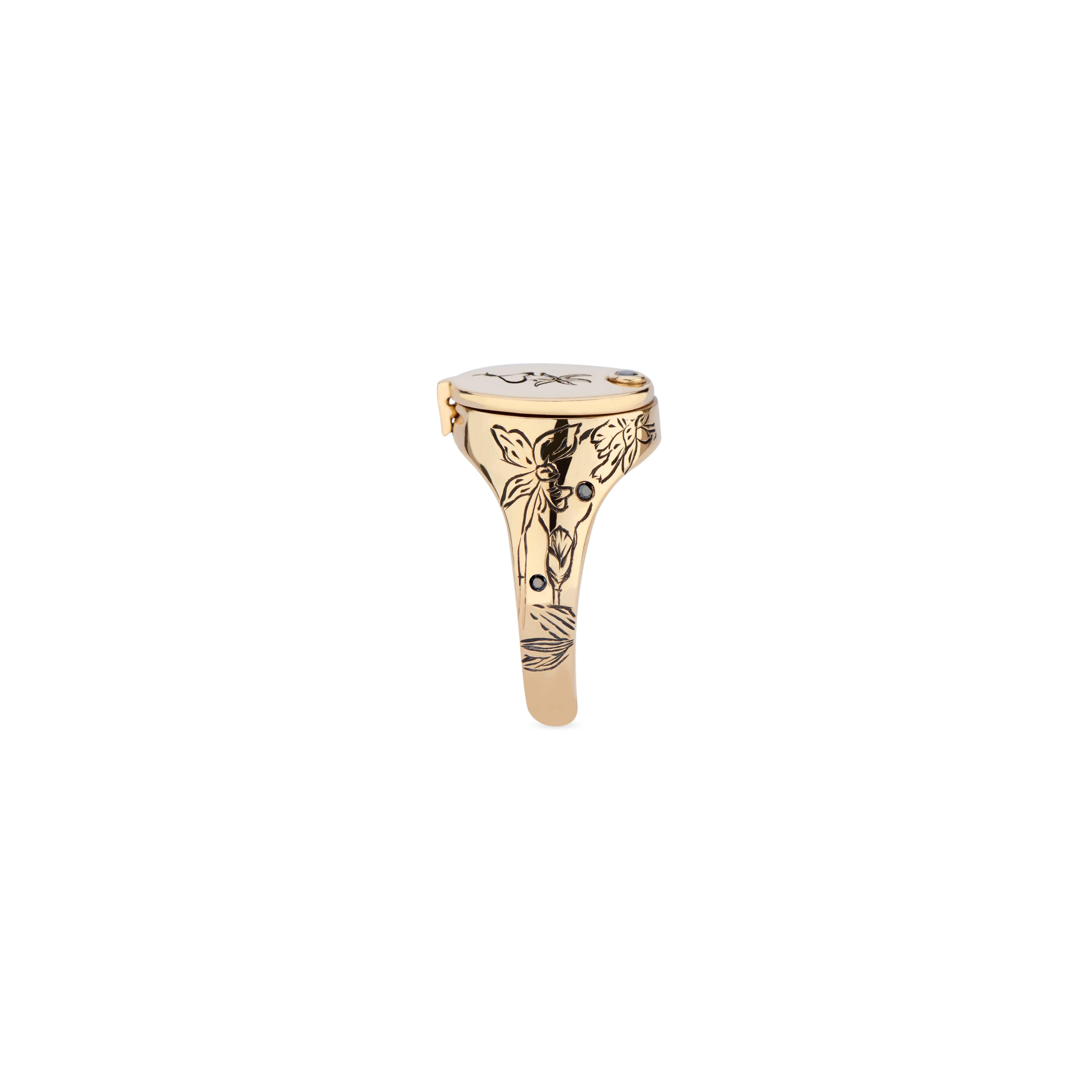 Victorian 18 Karat Gold and Black Diamond Snake in the Grass Conservatory Signet Ring