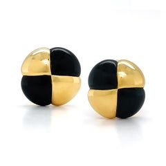 18K Yellow Gold and Black Jade Corner Quartet Earrings