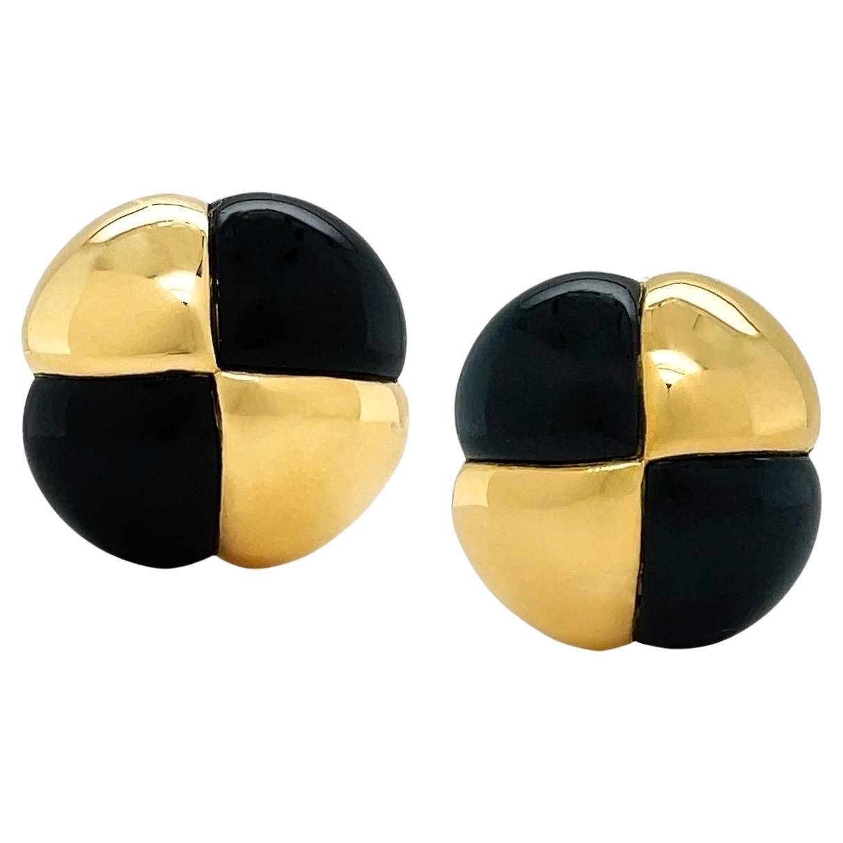 18K Yellow Gold and Black Jade Corner Quartet Earrings