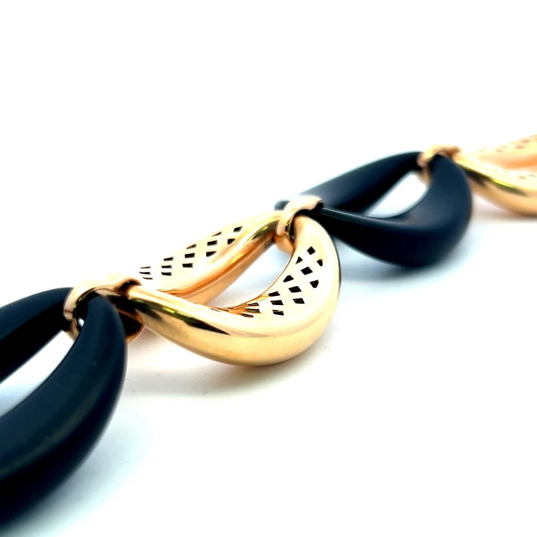 Bracelet à maillons vintage en or jaune 18K et onyx noir - design sculptural audacieux en vente 6