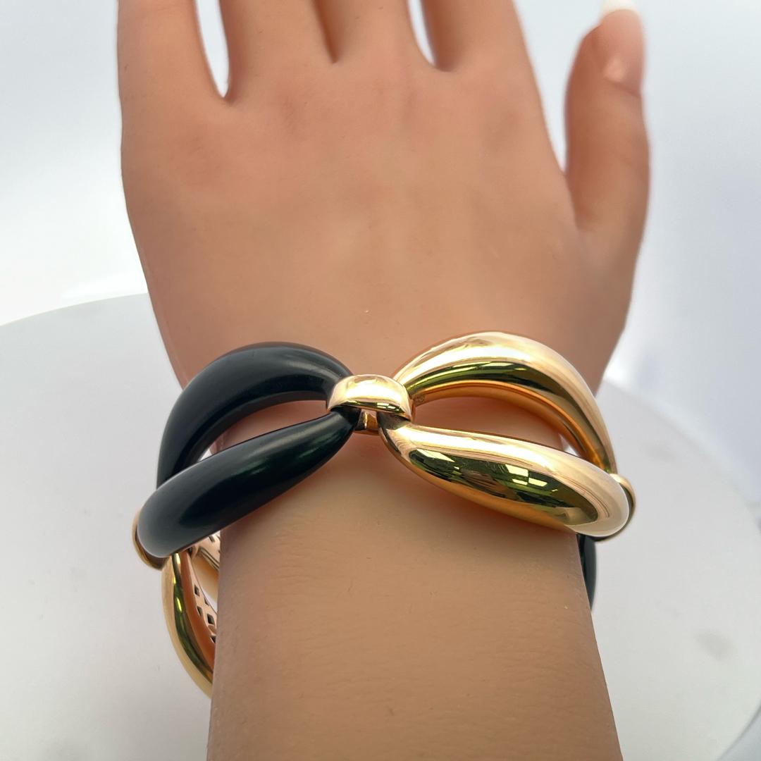 Bracelet à maillons vintage en or jaune 18K et onyx noir - design sculptural audacieux en vente 7