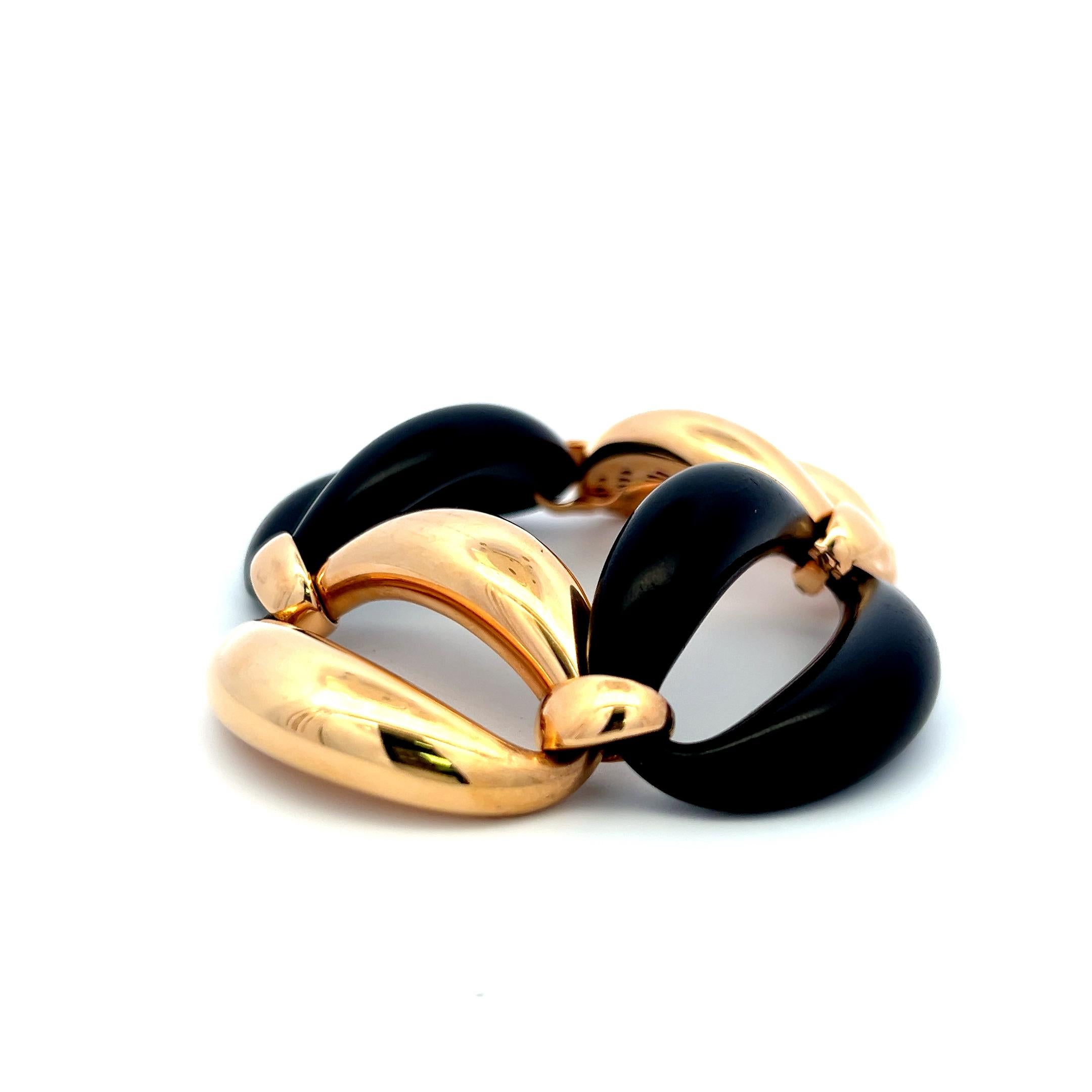 Bracelet à maillons vintage en or jaune 18K et onyx noir - design sculptural audacieux Pour femmes en vente
