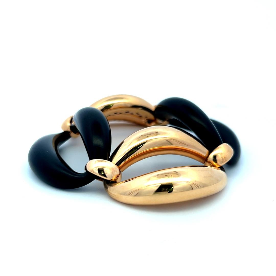 Bracelet à maillons vintage en or jaune 18K et onyx noir - design sculptural audacieux en vente 2
