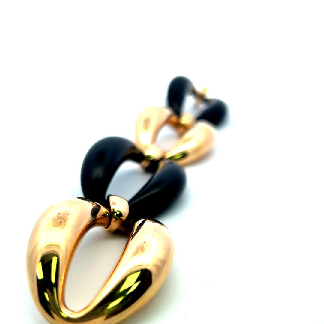 Bracelet à maillons vintage en or jaune 18K et onyx noir - design sculptural audacieux en vente 3