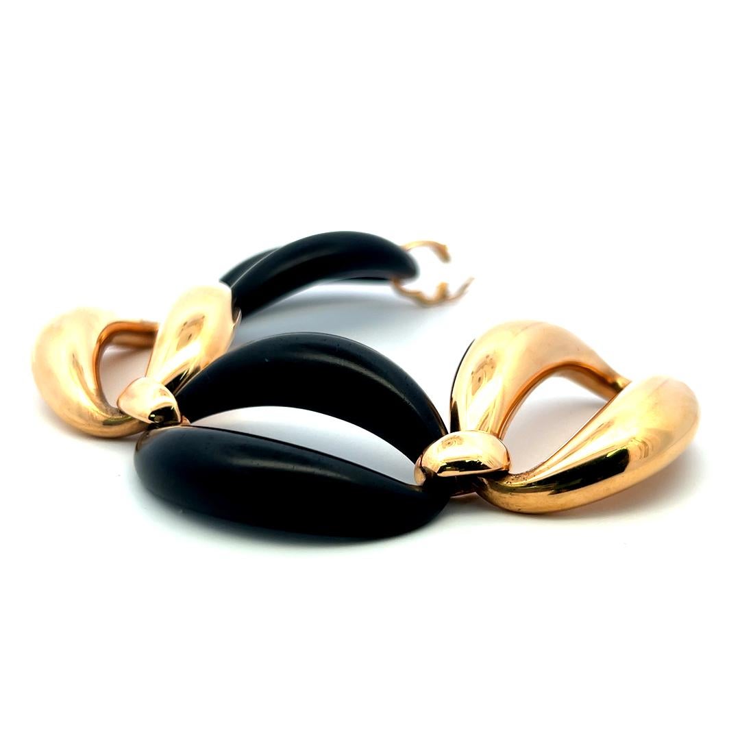 Bracelet à maillons vintage en or jaune 18K et onyx noir - design sculptural audacieux en vente 4