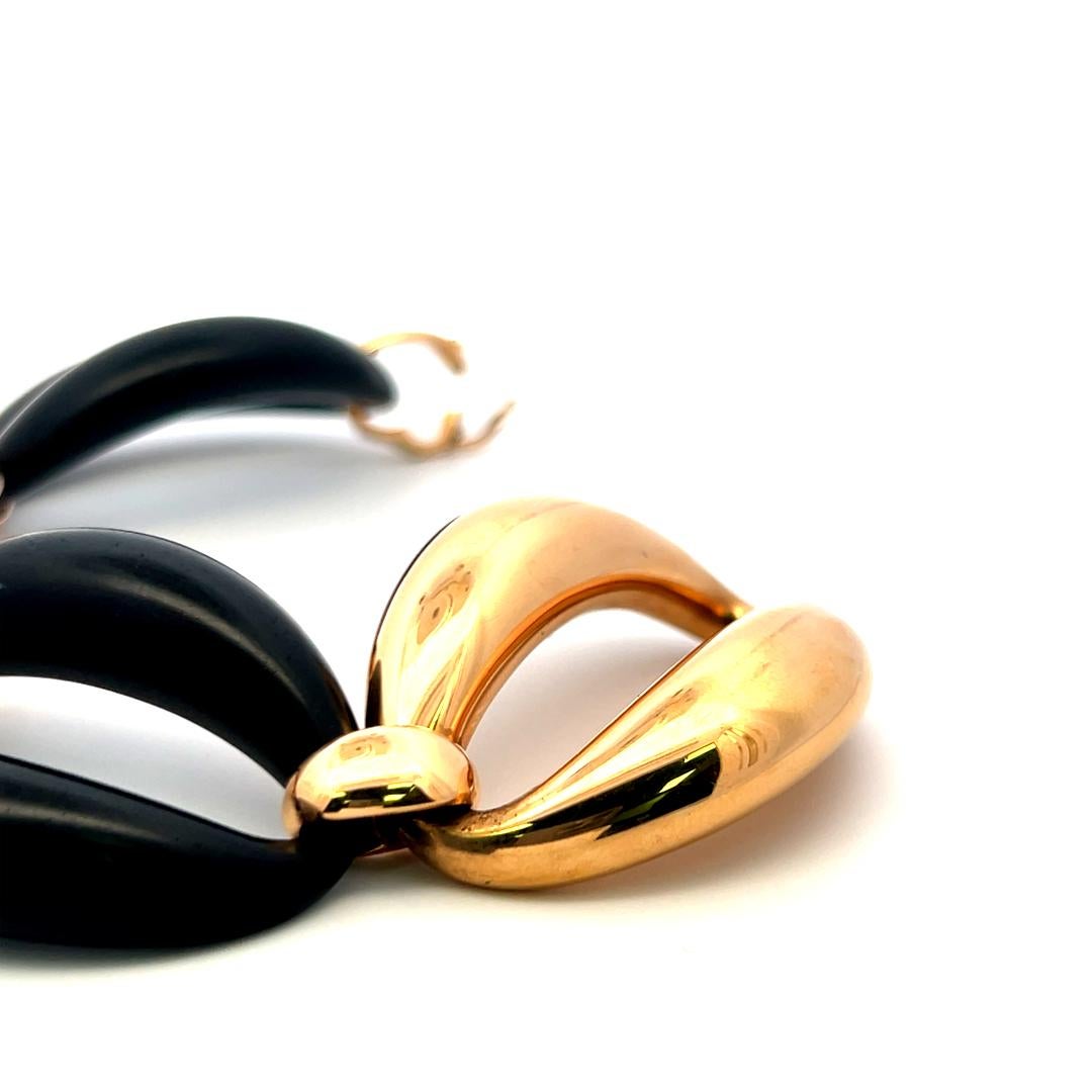 Bracelet à maillons vintage en or jaune 18K et onyx noir - design sculptural audacieux en vente 5