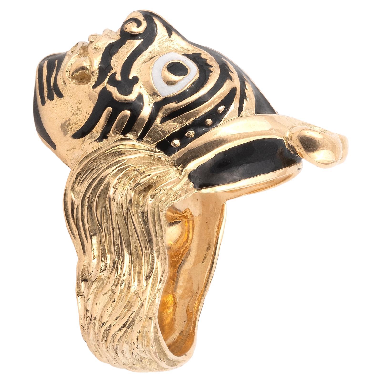 Chinesischer Theatermaske-Ring aus 18 Karat Gold und schwarz-weißer Emaille im Zustand „Hervorragend“ in Firenze, IT
