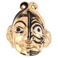 18K Gold and Black White Enamel Theatre Mask Chinese Ring