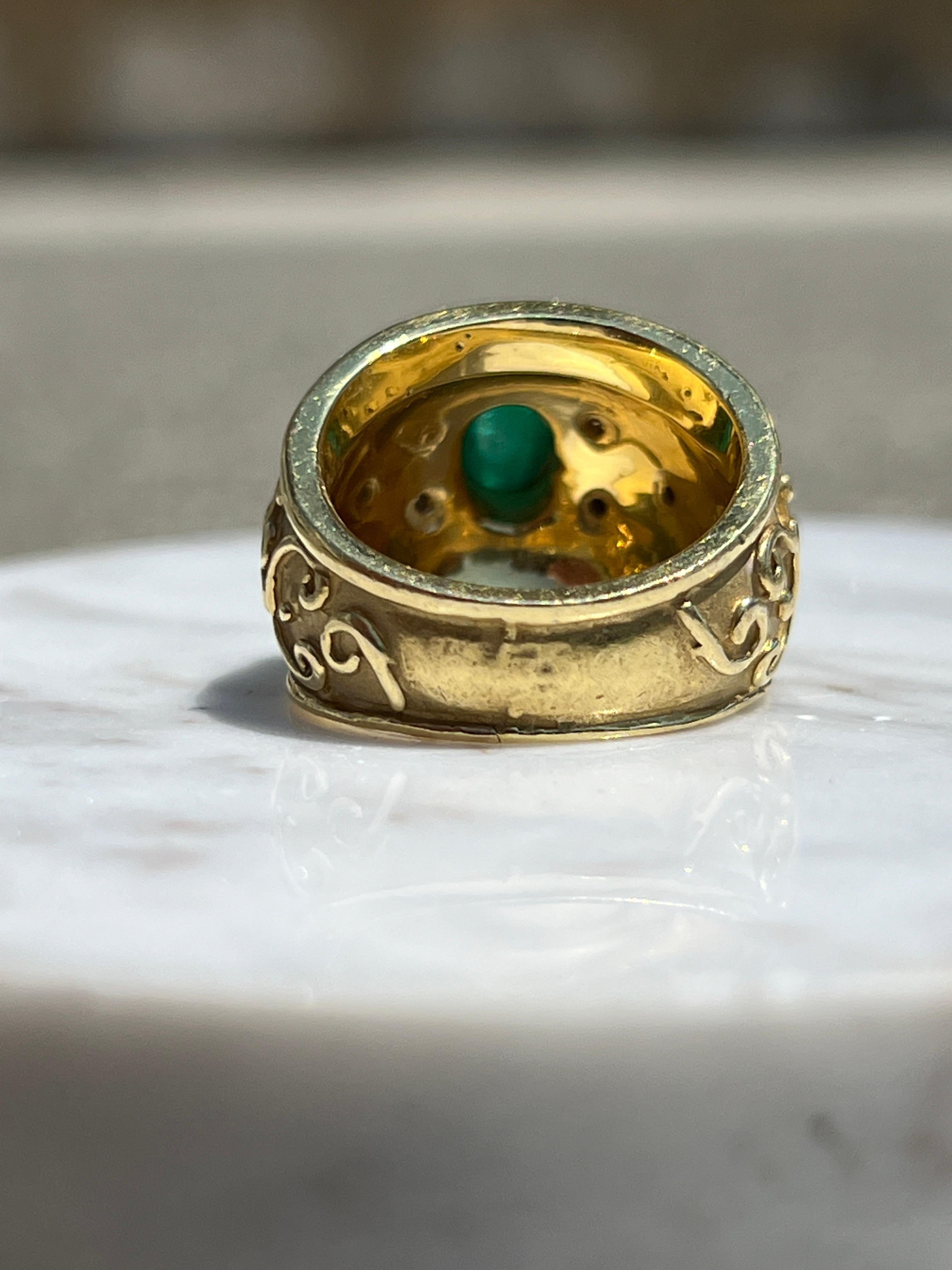 18k Yellow Gold and Cabochon Emerald and Diamond Ring 6