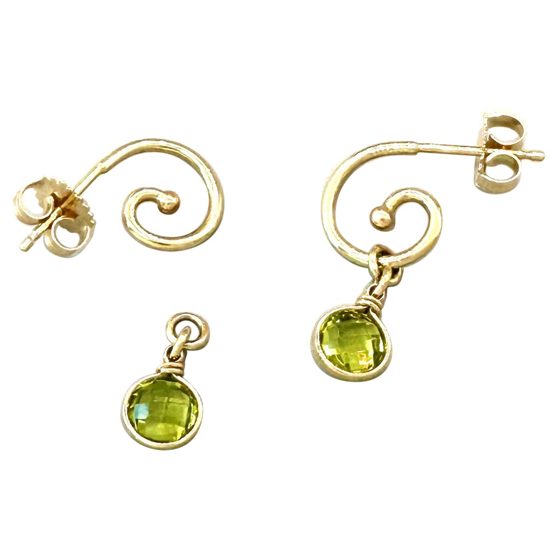 18 Karat Gelbgold und Peridot-Ring mit Schachbrettschliff und Ohrringen