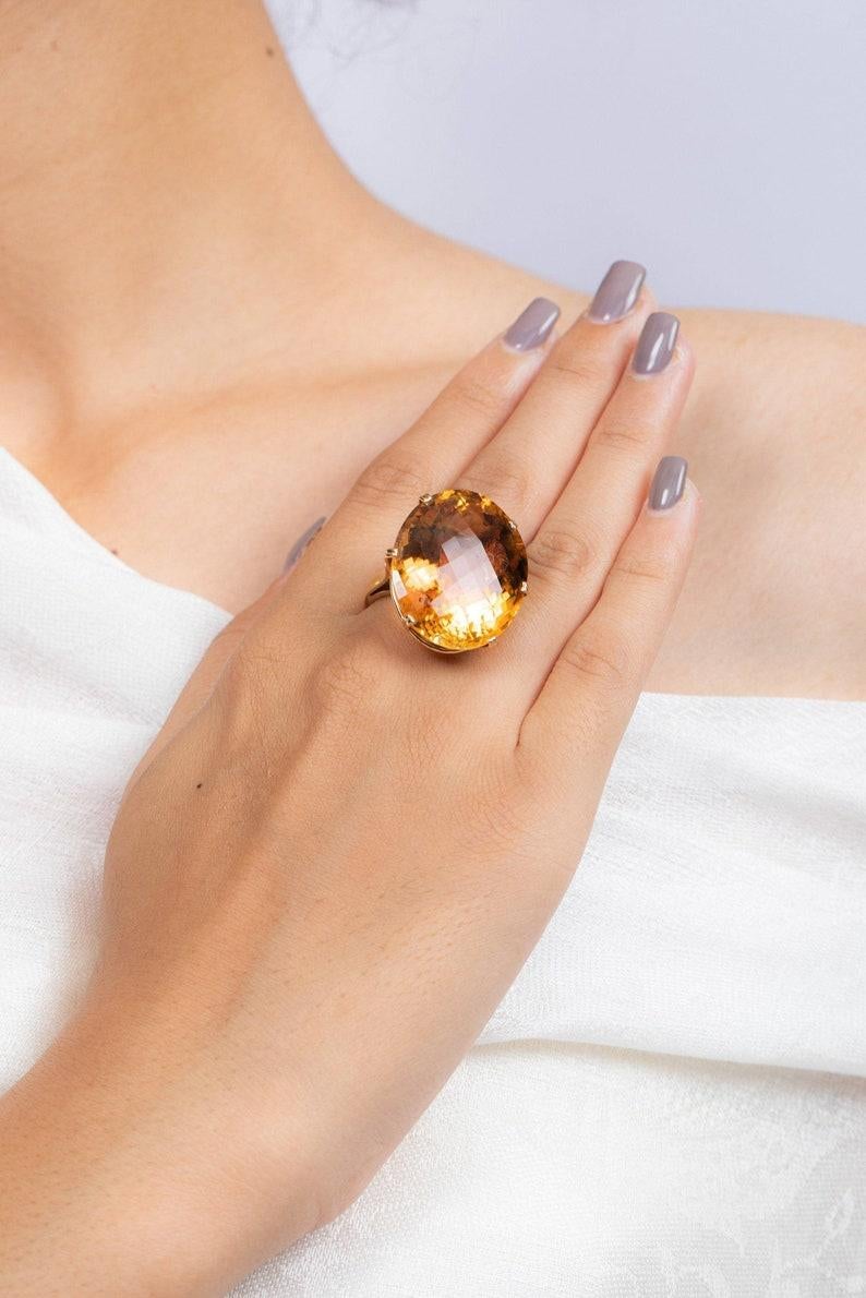 58.5 ct Citrine Satement Cocktail Ring in 18K Yellow Gold  In New Condition In Houston, TX