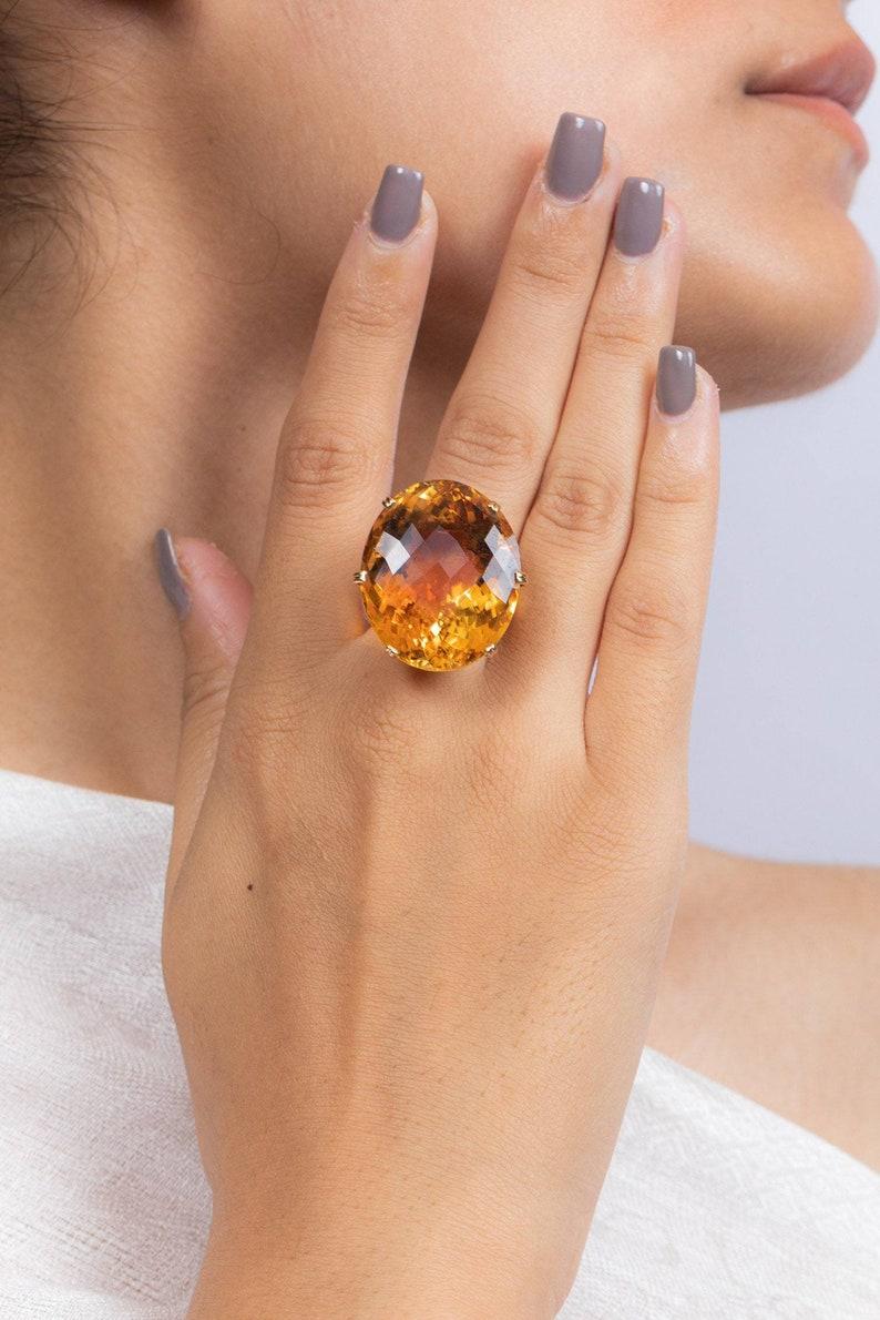 Modern 58.5 ct Citrine Satement Cocktail Ring in 18K Yellow Gold 