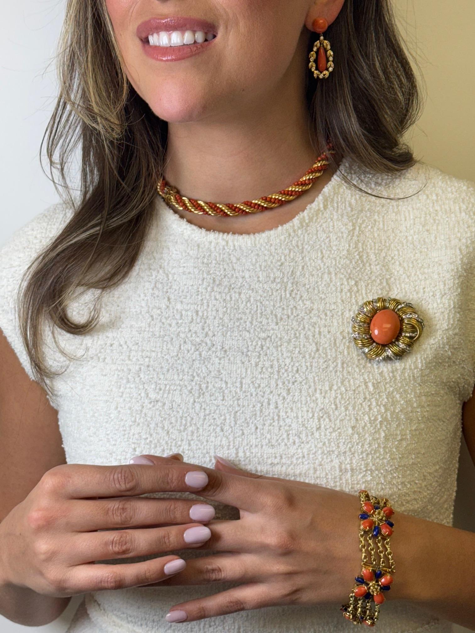 Collier/bracelet convertible en or jaune 18 carats et perles de corail en vente 1