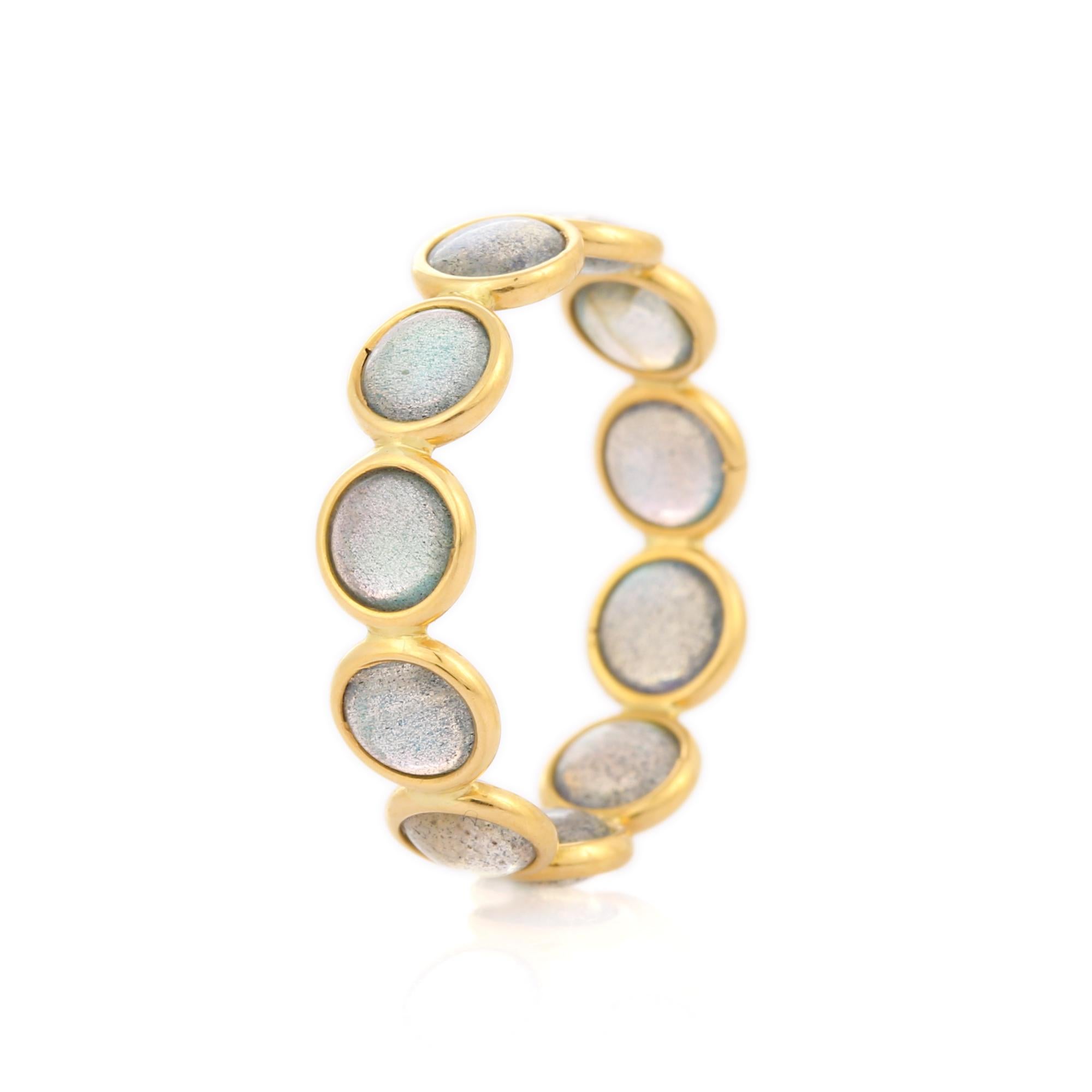 For Sale:  18k Solid Yellow Gold Labradorite Eternity Band Ring 2