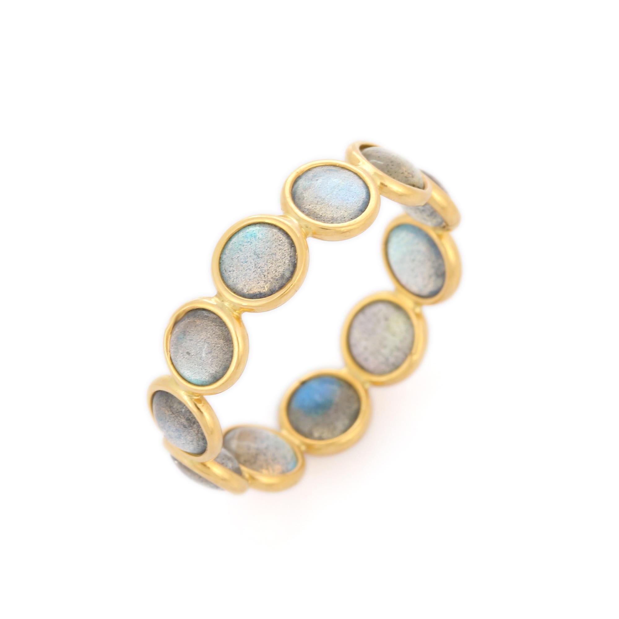 For Sale:  18k Solid Yellow Gold Labradorite Eternity Band Ring 4