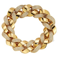 Bracelet à chaîne cubain en or jaune 18 carats et diamants