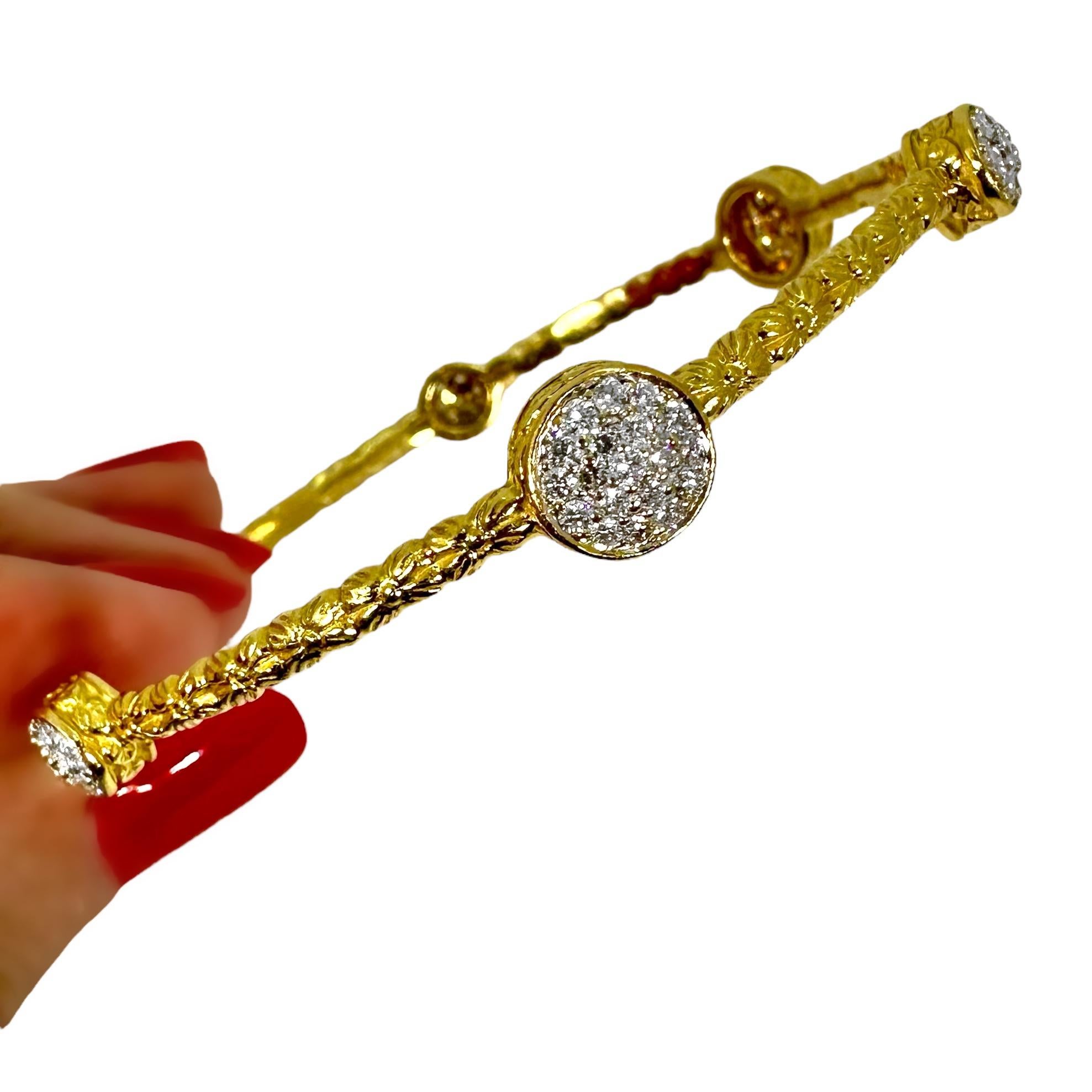18K Yellow Gold and Diamond Foliate Bangle Bracelet by Stephen Dweck For Sale 2