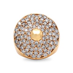 18 Karat Yellow Gold and Diamond Large Dome Ring