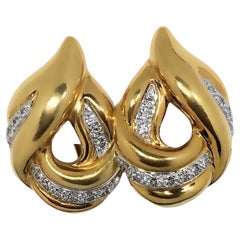 18K Yellow Gold and Diamond Late 20th Century Mid-Size Tailored Earrings