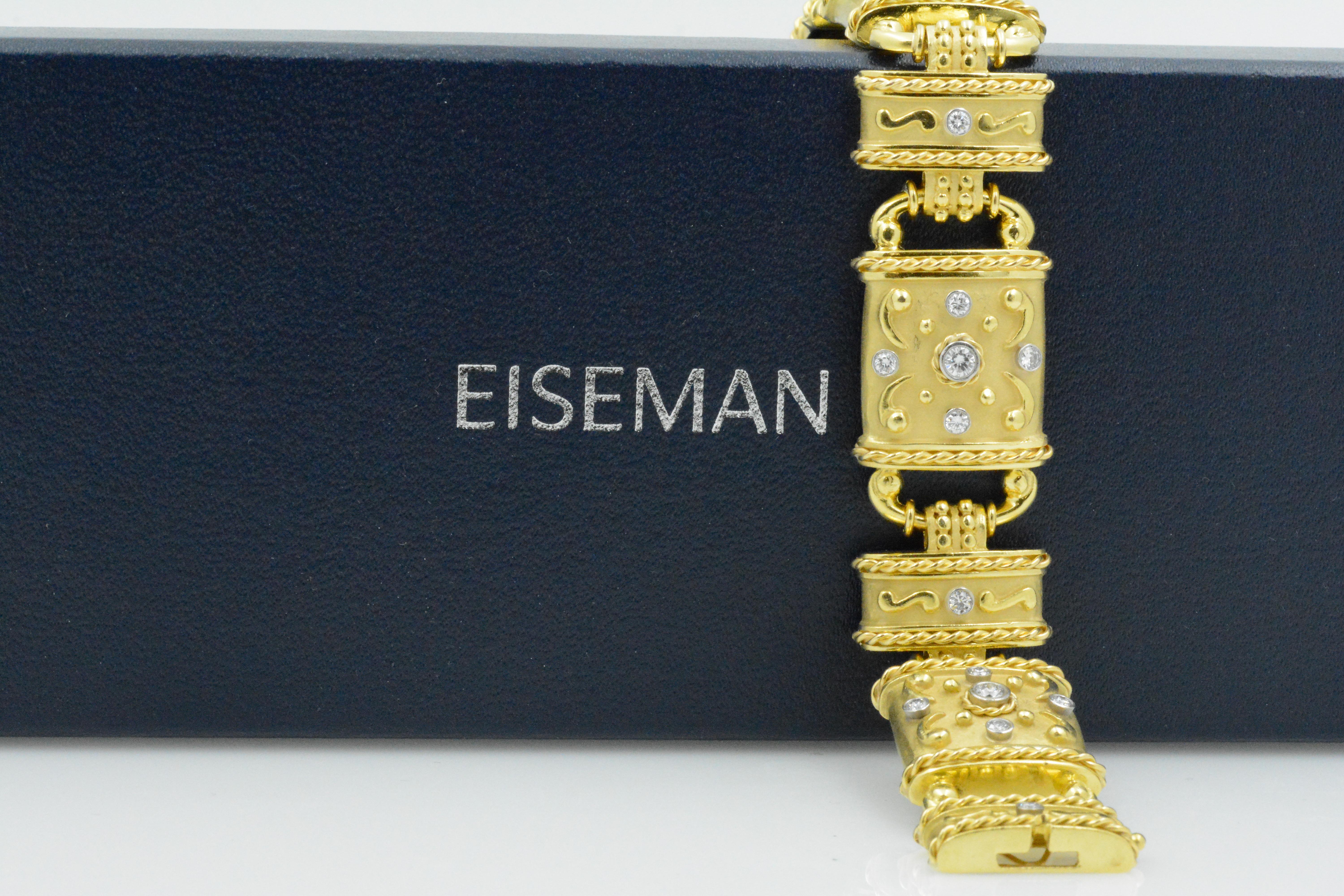 Modern 18 Karat Yellow Gold and Diamond Linked Bracelet