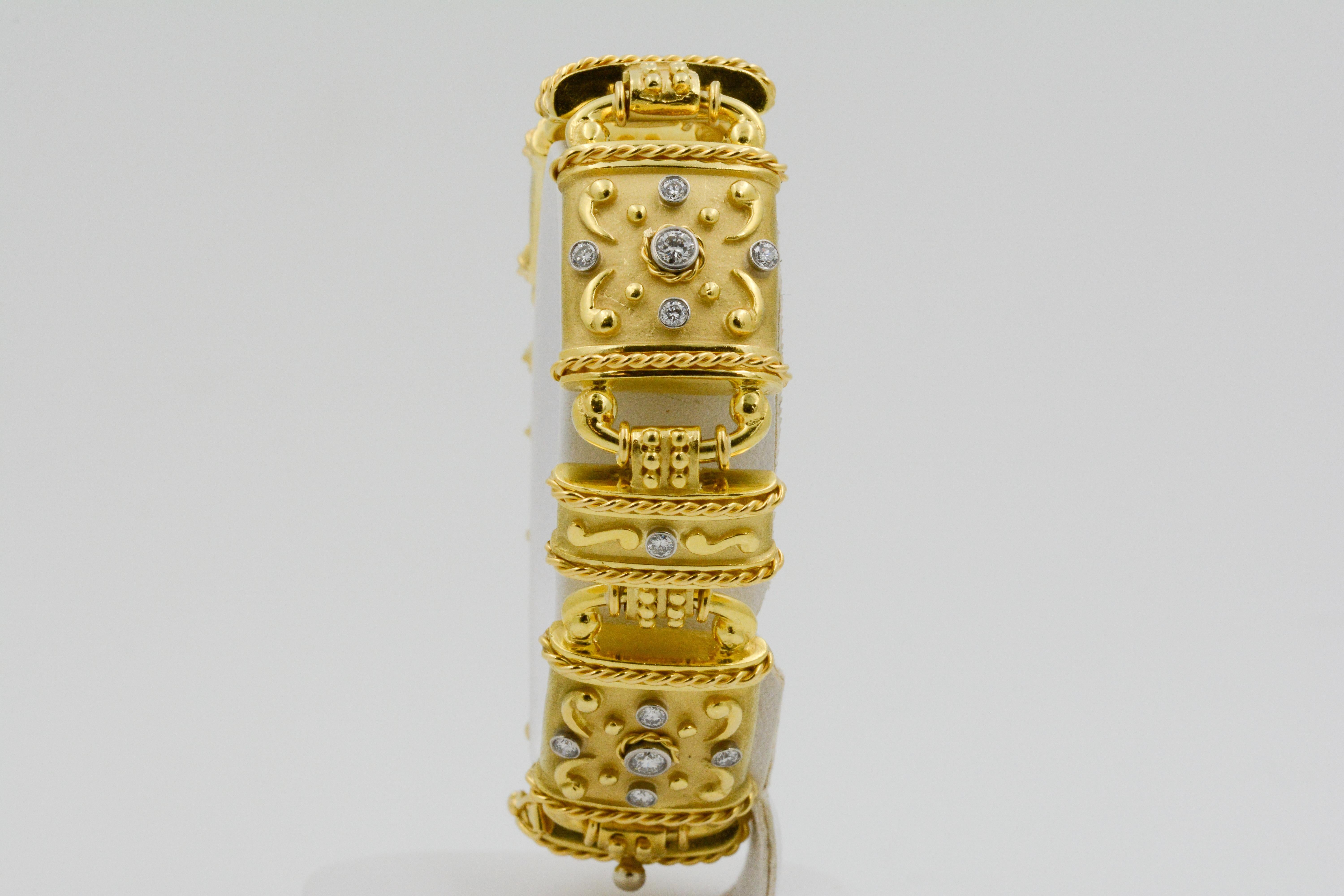 Round Cut 18 Karat Yellow Gold and Diamond Linked Bracelet