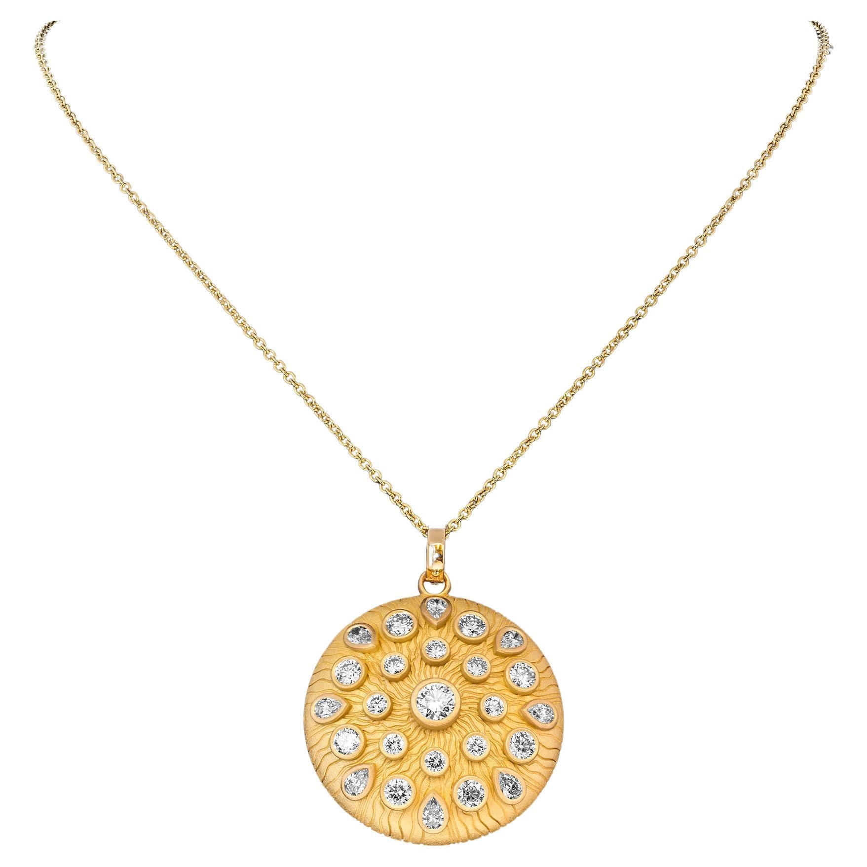 18K Yellow Gold and Diamond Medallion Pendant  For Sale