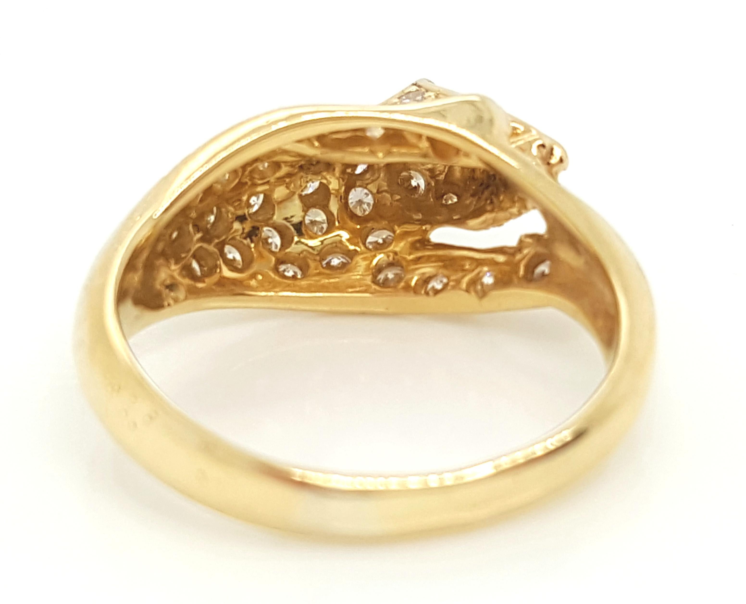 Contemporary 18 Karat Yellow Gold and Diamond Panther Ring For Sale