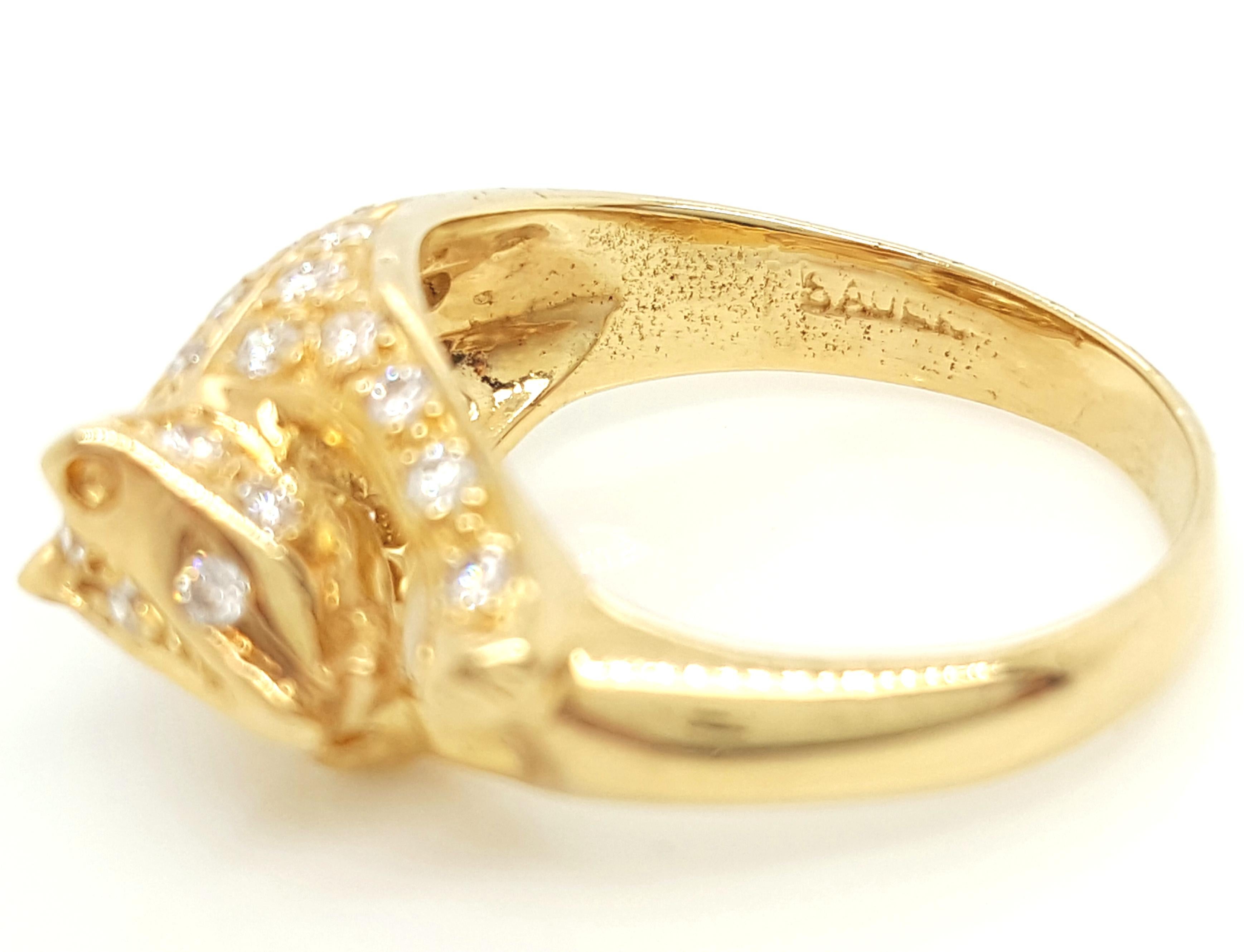 Women's or Men's 18 Karat Yellow Gold and Diamond Panther Ring For Sale