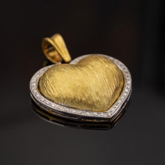 18k Yellow Gold and Diamond Puffy Heart Charm Pendant