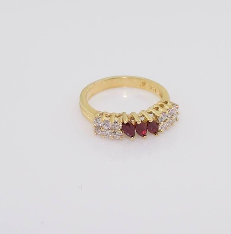 Marquise Cut 18 Karat Yellow Gold and Diamond Ring