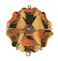 18 Karat Yellow Gold and Diamond Six Leaf Clover Brooch
