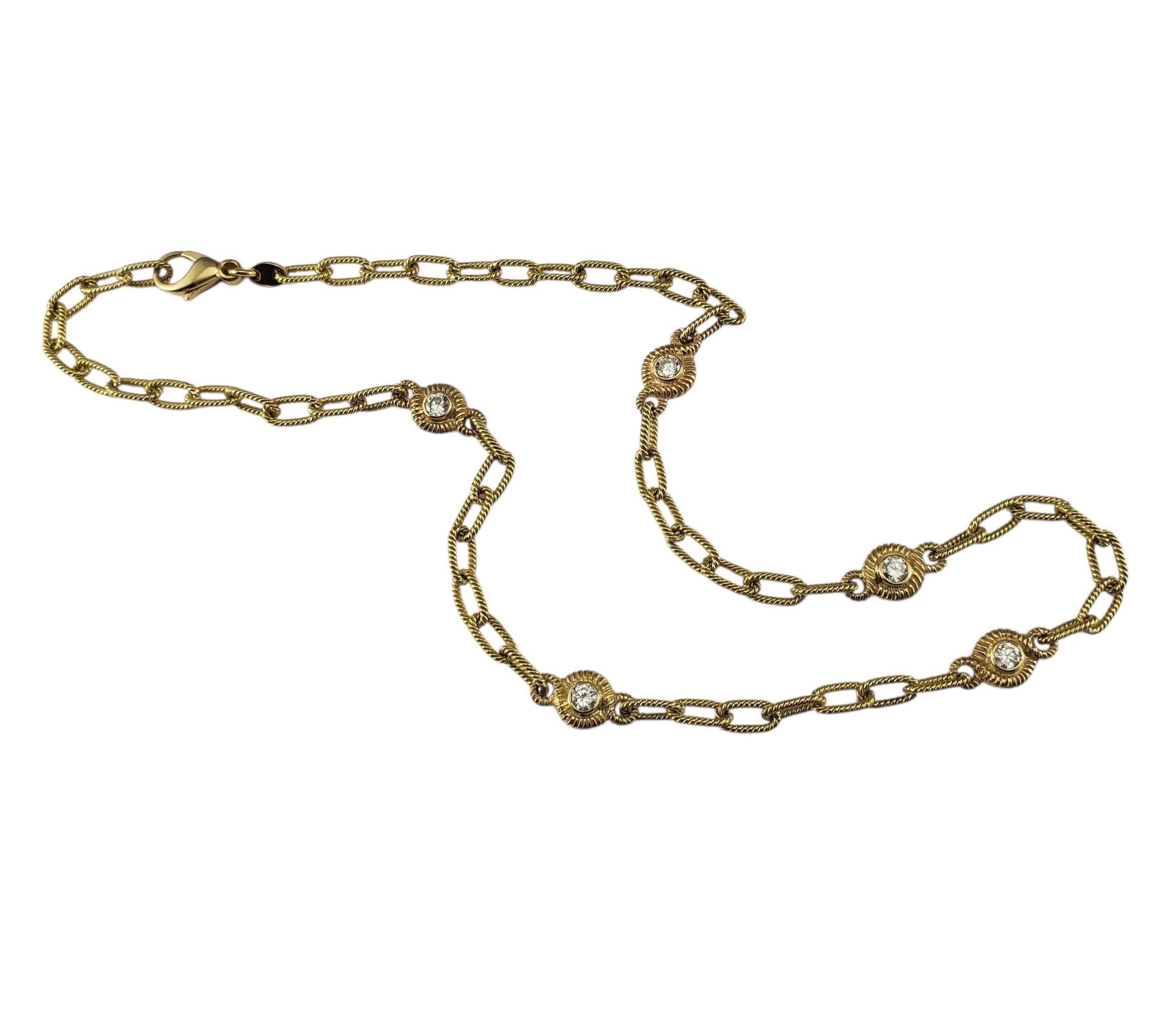 18K Yellow Gold and Diamond Station Cable Necklace #22967 In Good Condition For Sale In Washington Depot, CT