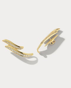 18k Yellow Gold and Diamond Wave Cross Earrings