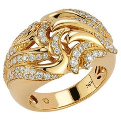 18k Yellow Gold and Diamond Wave Ring