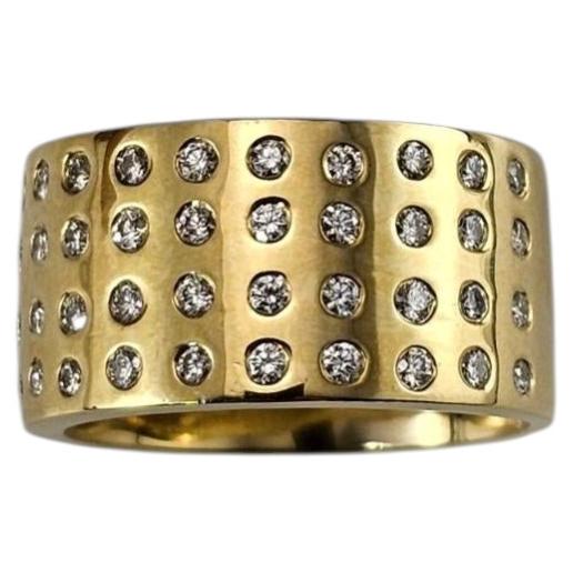 Bague à large bande en or jaune 18K et diamants Taille 8.25 - 8.5 #25032