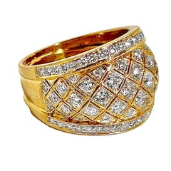 18K Yellow Gold and Diamond Wide Bombe Band with Mill Grained Edges