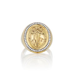 18K Yellow Gold and Diamonds Bear Signet Ring