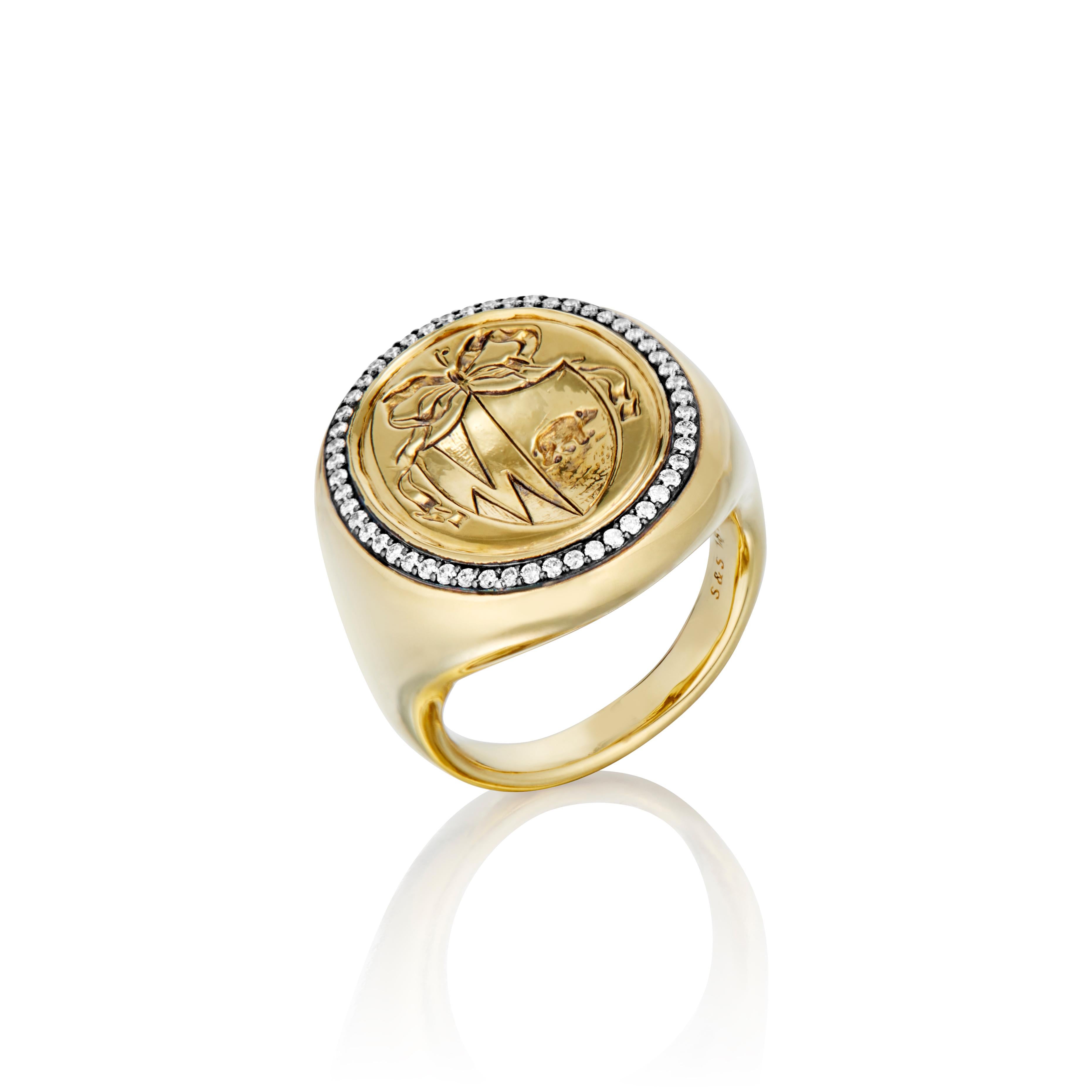 Taglio brillante Anello con orsetto in oro giallo 18 carati e diamanti in vendita